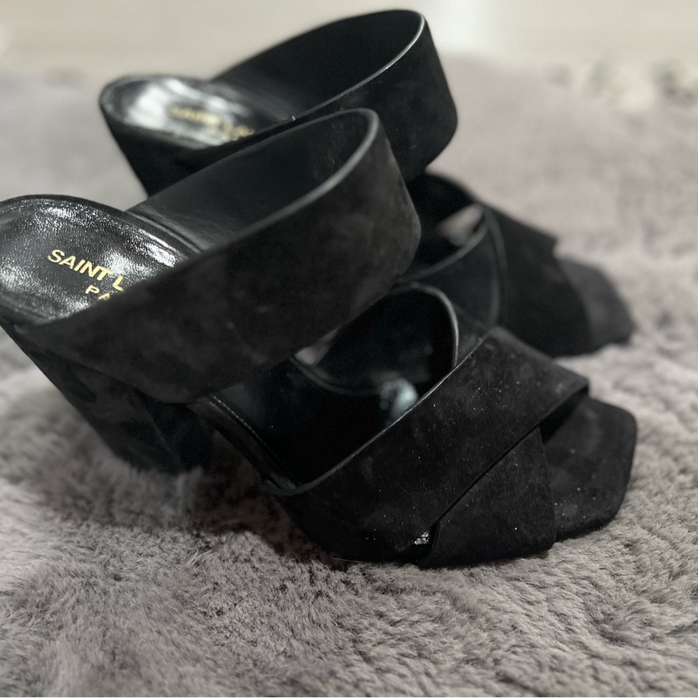 Saint Laurent Black Jodie Suede Block-Heel Sandals